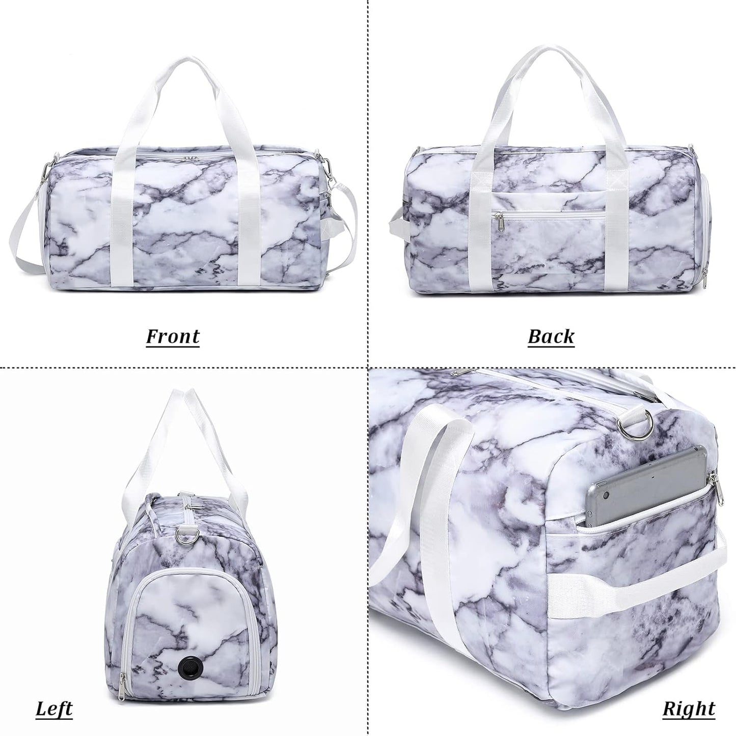 Sports Gym Duffle Travel Bag for Men Women with Shoe Compartment Wet Pocket (Marble-White)