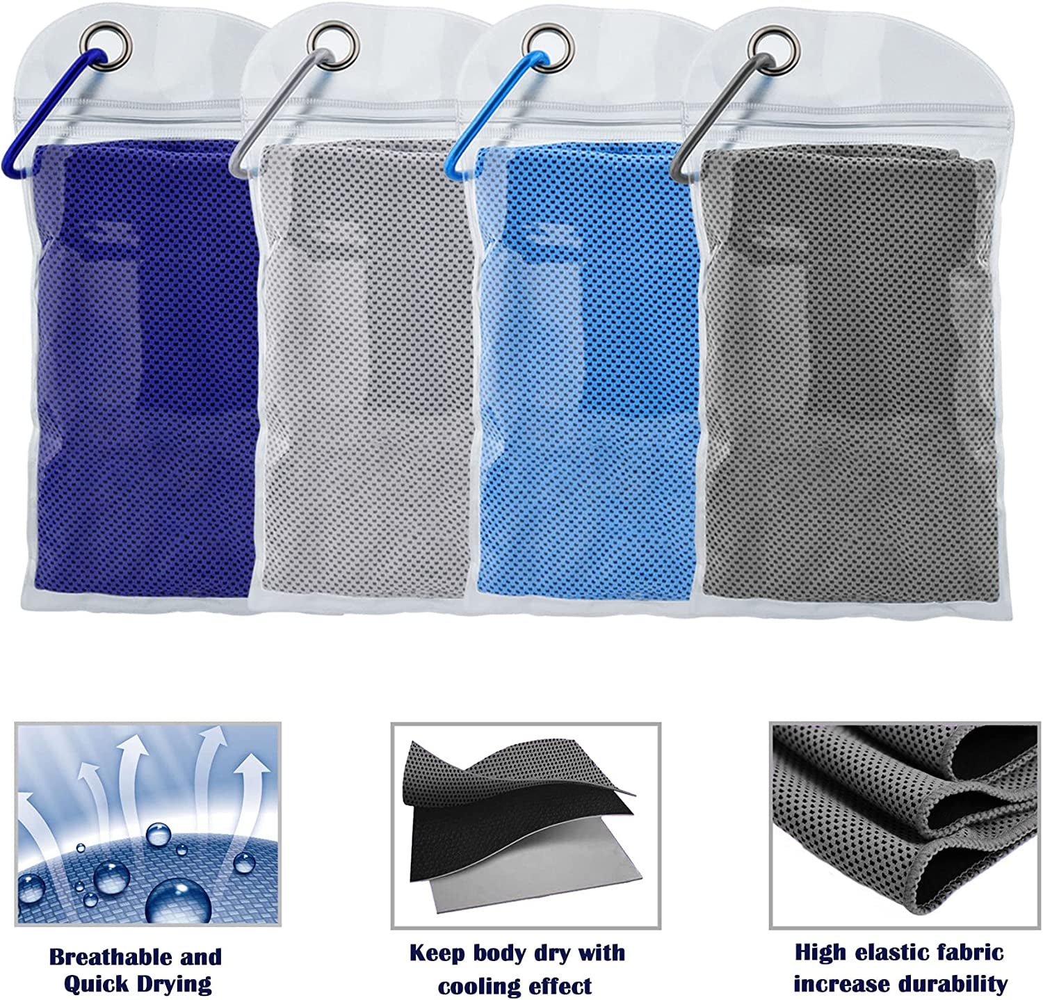 Cooling Towel for Neck Cooling Towel 4 Pack, (40"X12") Soft Breathable Cooling Towels for Hot Weather, Athletes, Yoga, Gym, Workout, Sports, Camping, Microfiber Ice Cool Towel, Chilly Towel