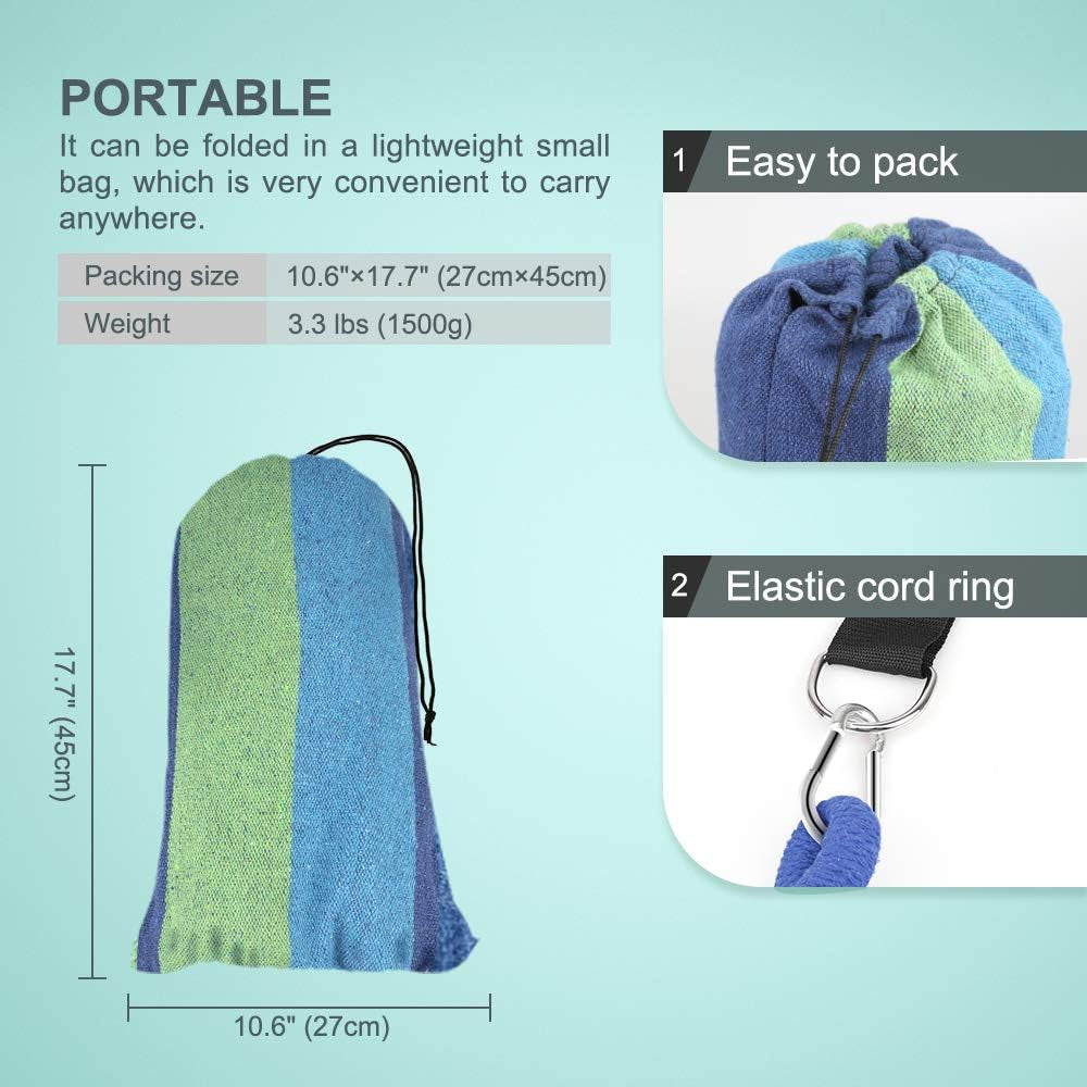 Single Camping Hammock Portable Hammock with Carrying Bag - Support 264Lbs (Blue & Green)