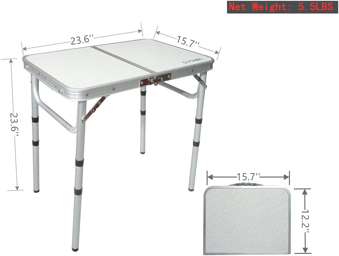 Small Folding Camping Table,24''×16'' Portable Aluminum Camp Table,Height Adjustable Folding Table for Outdoor Camp,3 Heights