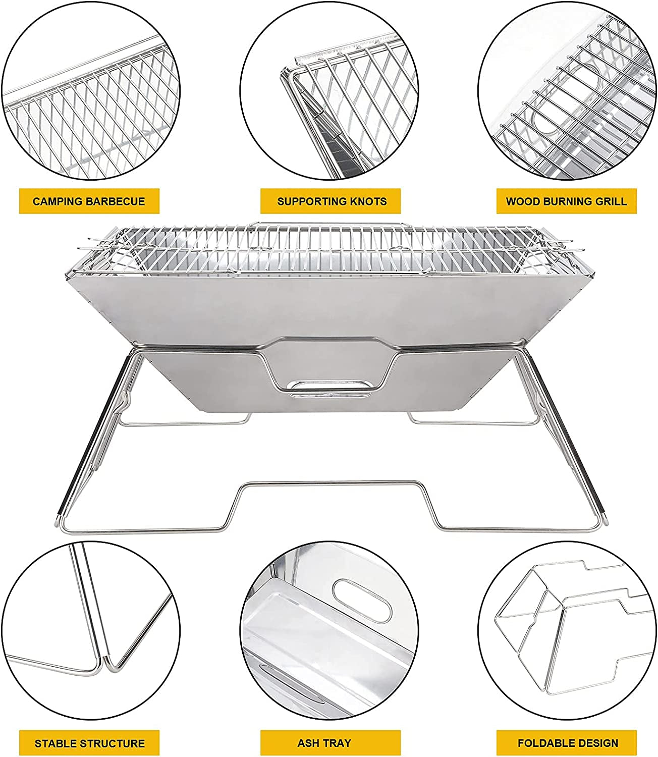 Folding Campfire Grill, Camping Fire Pit, Outdoor Wood Stove Burner, Folding Compact 304 Premium Stainless Steel, Portable Camping Grill with Carrying Bag for outside Picnic Home BBQ