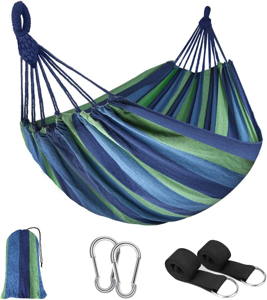 Single Camping Hammock Portable Hammock with Carrying Bag - Support 264Lbs (Blue & Green)