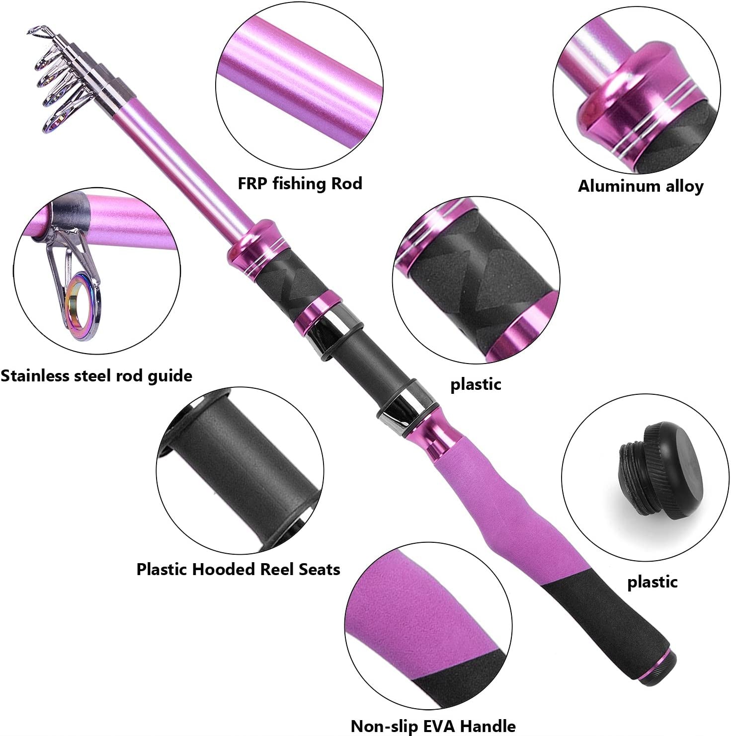 Ladies Telescopic Fishing Rod and Reel Combos,Spinning Fishing Pole Pink Designed for Ladies Fishing Girls Fishing Pole